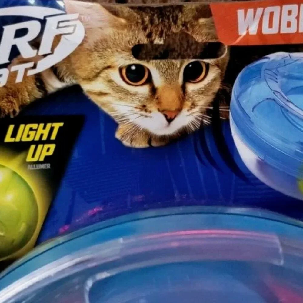 Nerf Cat Toy ball Light Up & Rattle Wobble Bowl Cat Toy multiple Rotating NEW